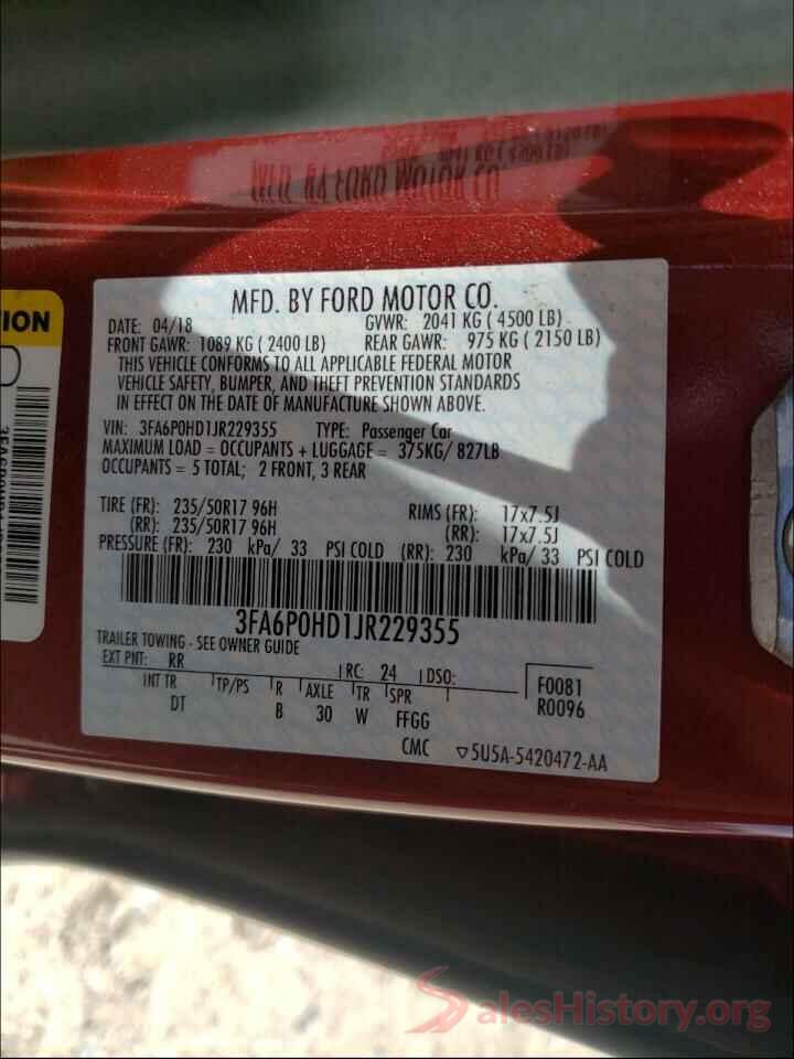 3FA6P0HD1JR229355 2018 FORD FUSION