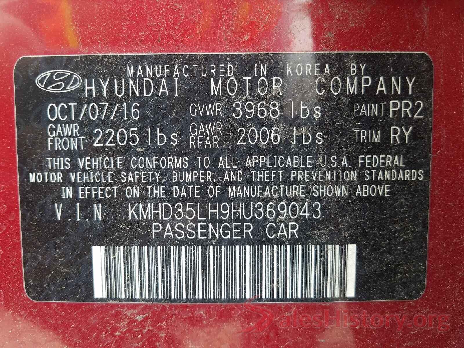 KMHD35LH9HU369043 2017 HYUNDAI ELANTRA