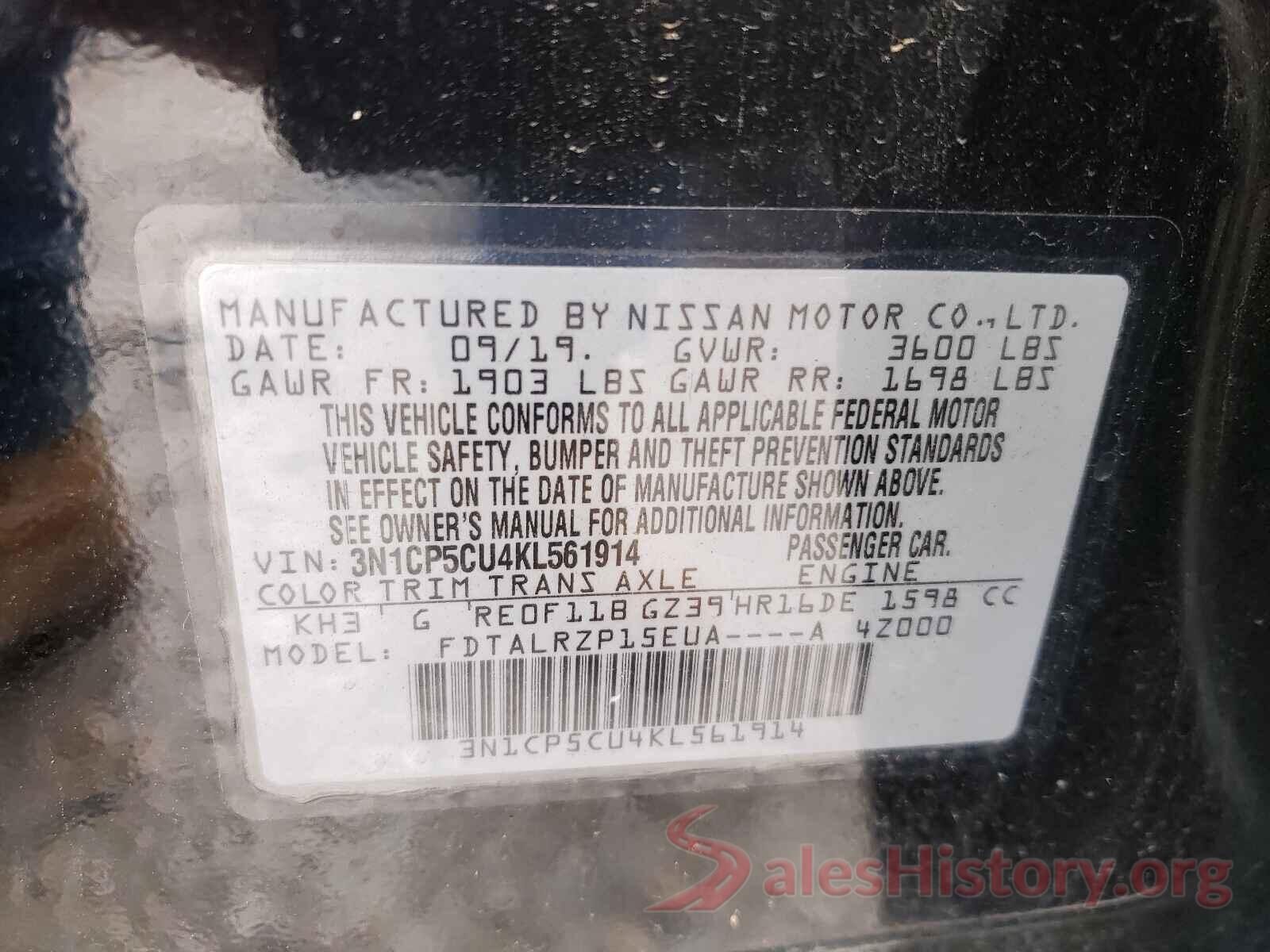 3N1CP5CU4KL561914 2019 NISSAN KICKS