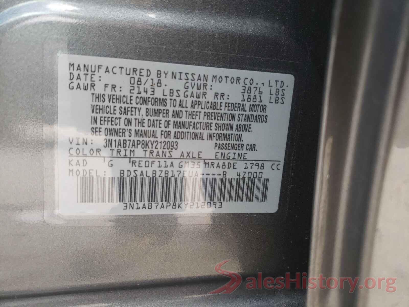 3N1AB7AP8KY212093 2019 NISSAN SENTRA