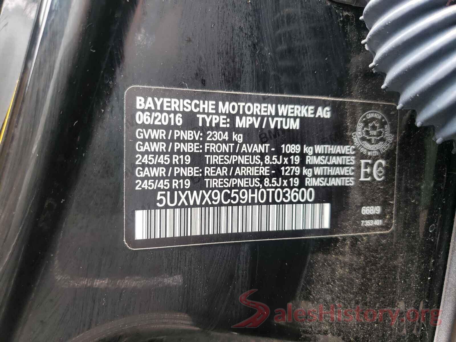 5UXWX9C59H0T03600 2017 BMW X3