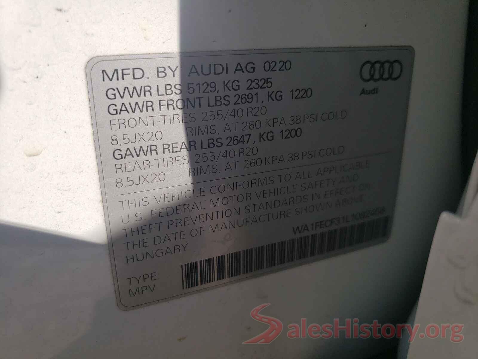 WA1FECF31L1082456 2020 AUDI Q3