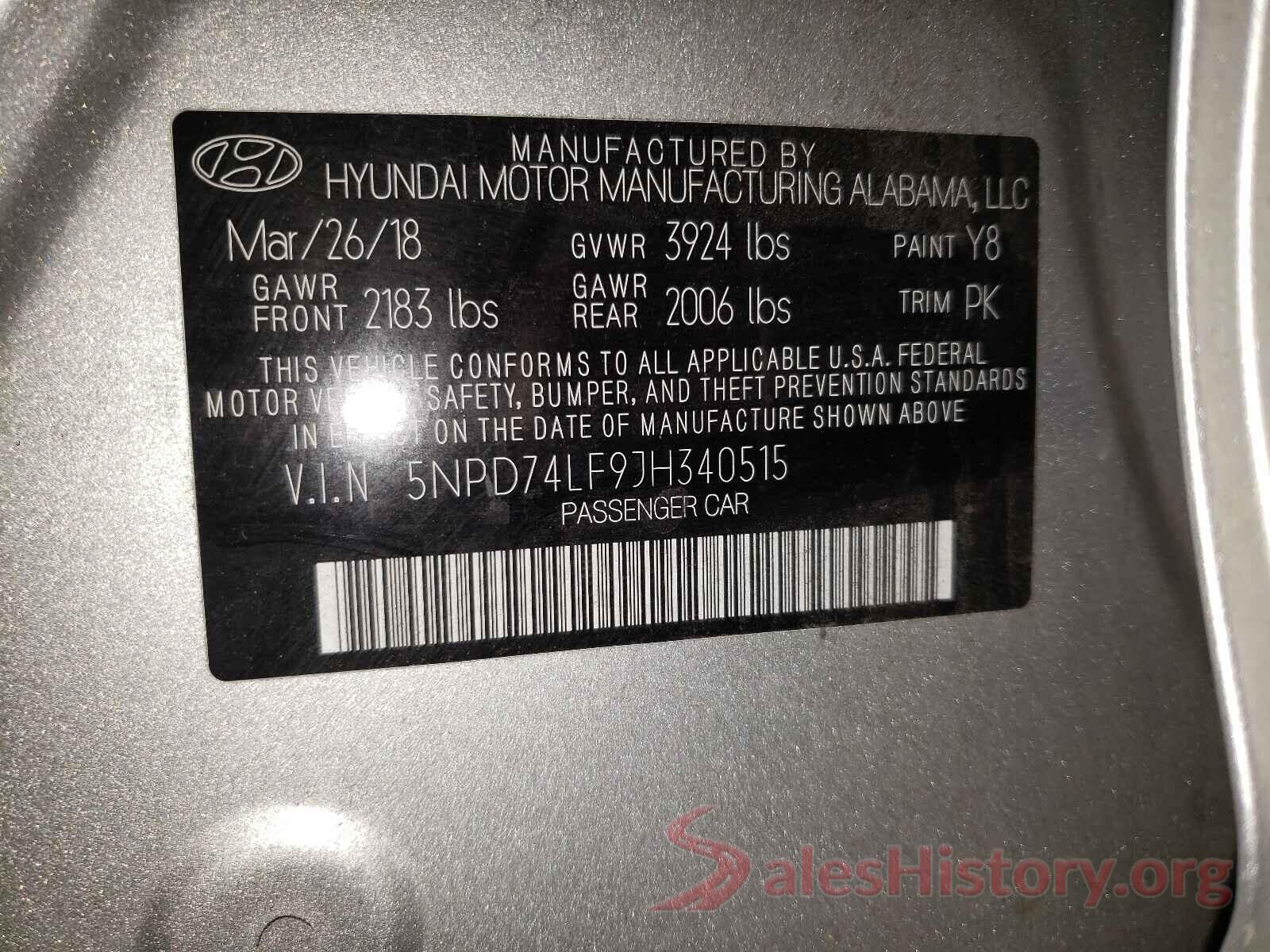 5NPD74LF9JH340515 2018 HYUNDAI ELANTRA