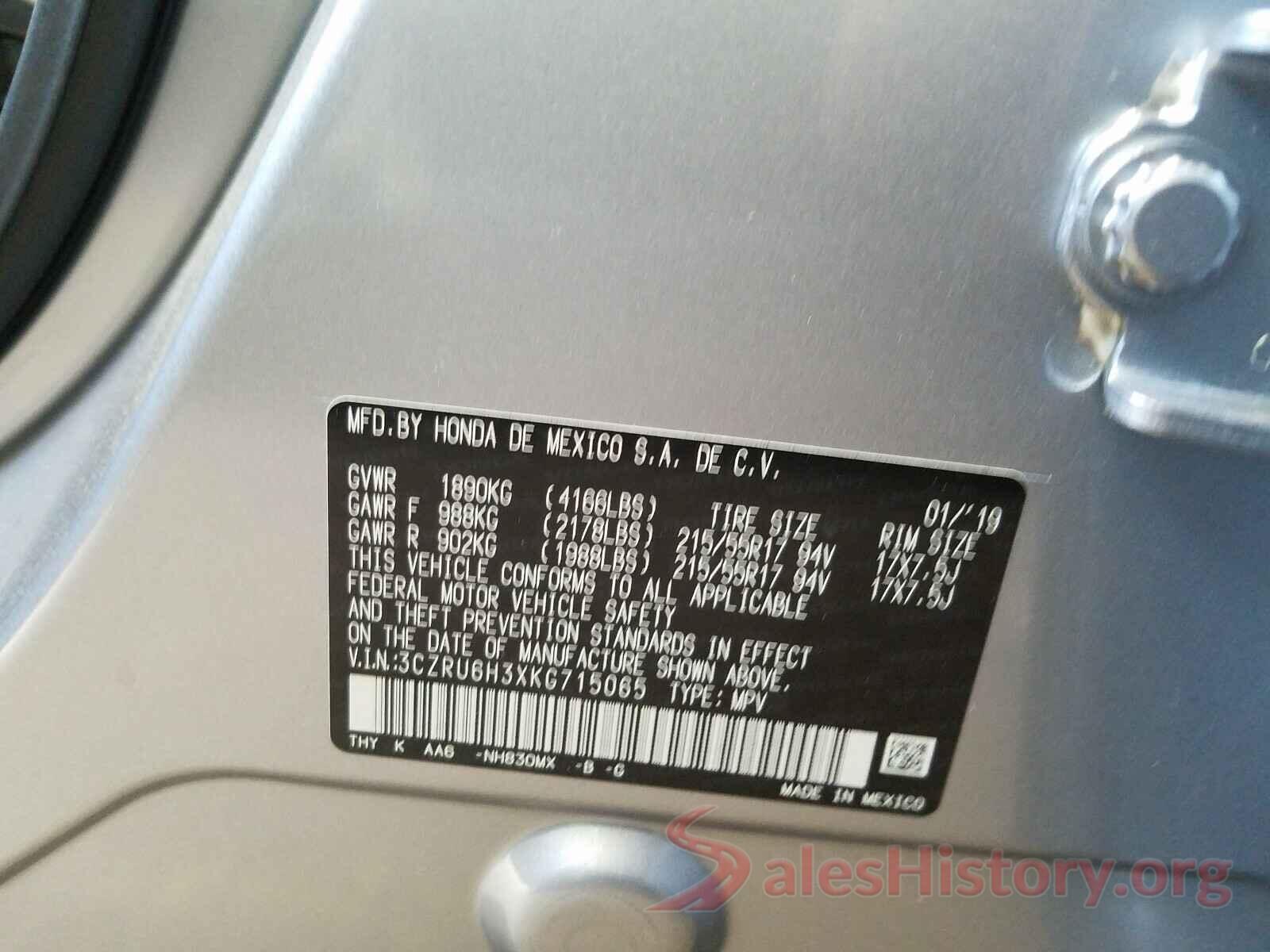 3CZRU6H3XKG715065 2019 HONDA HR-V