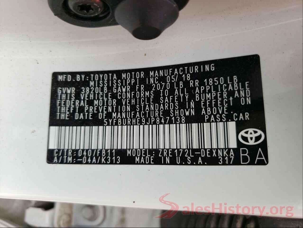 5YFBURHE9JP847138 2018 TOYOTA COROLLA