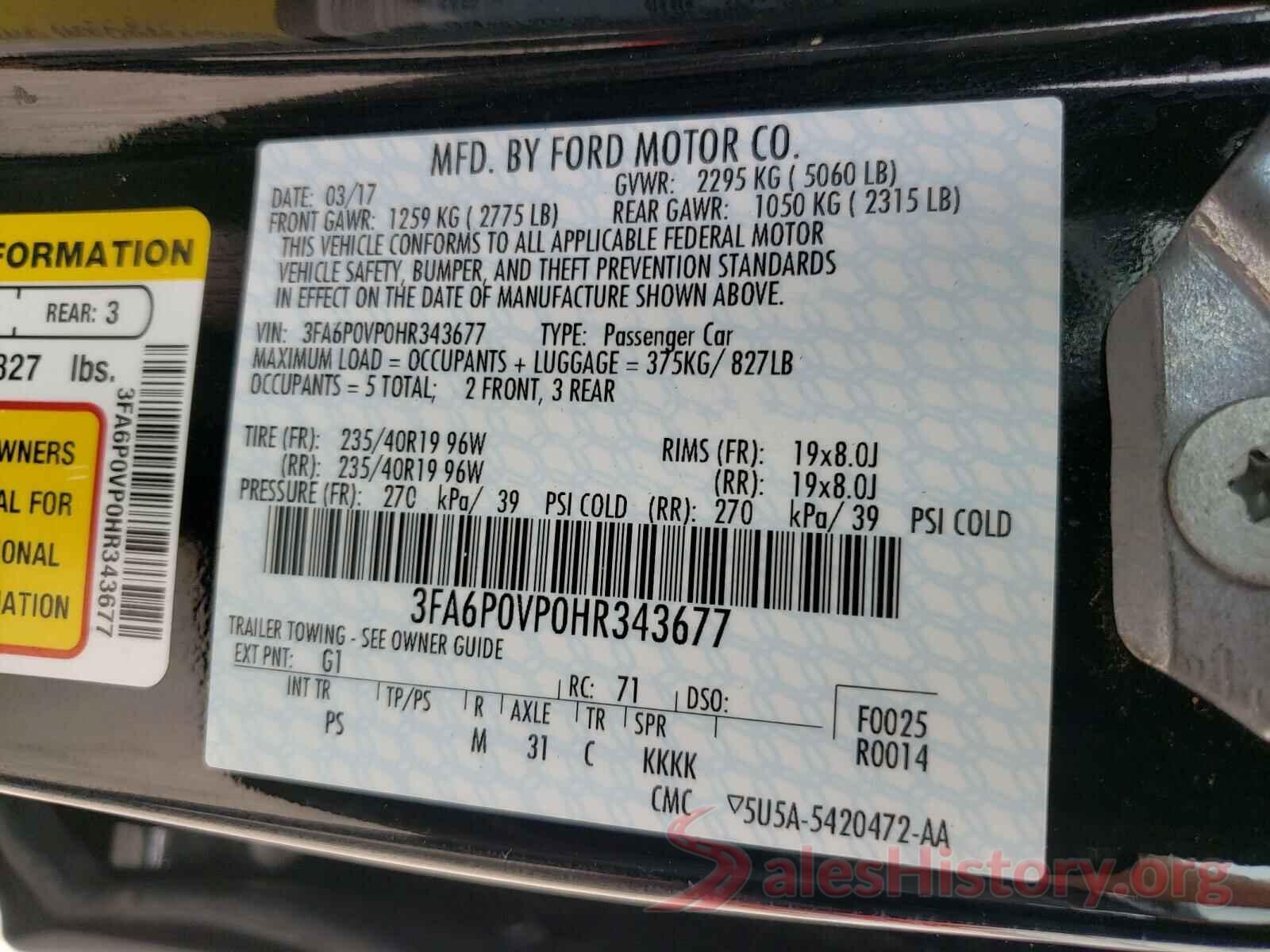 3FA6P0VP0HR343677 2017 FORD FUSION