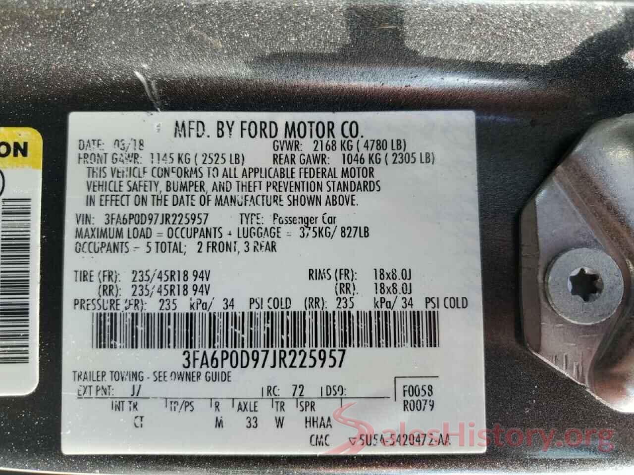 3FA6P0D97JR225957 2018 FORD FUSION