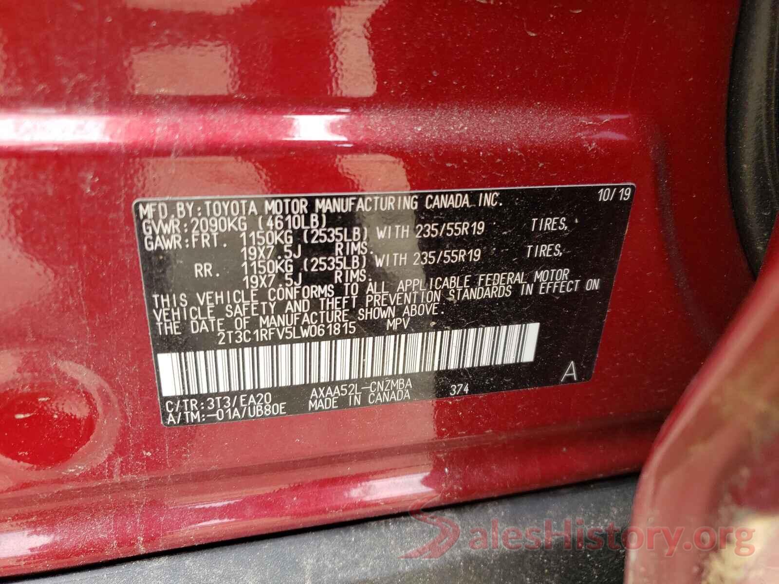 2T3C1RFV5LW061815 2020 TOYOTA RAV4