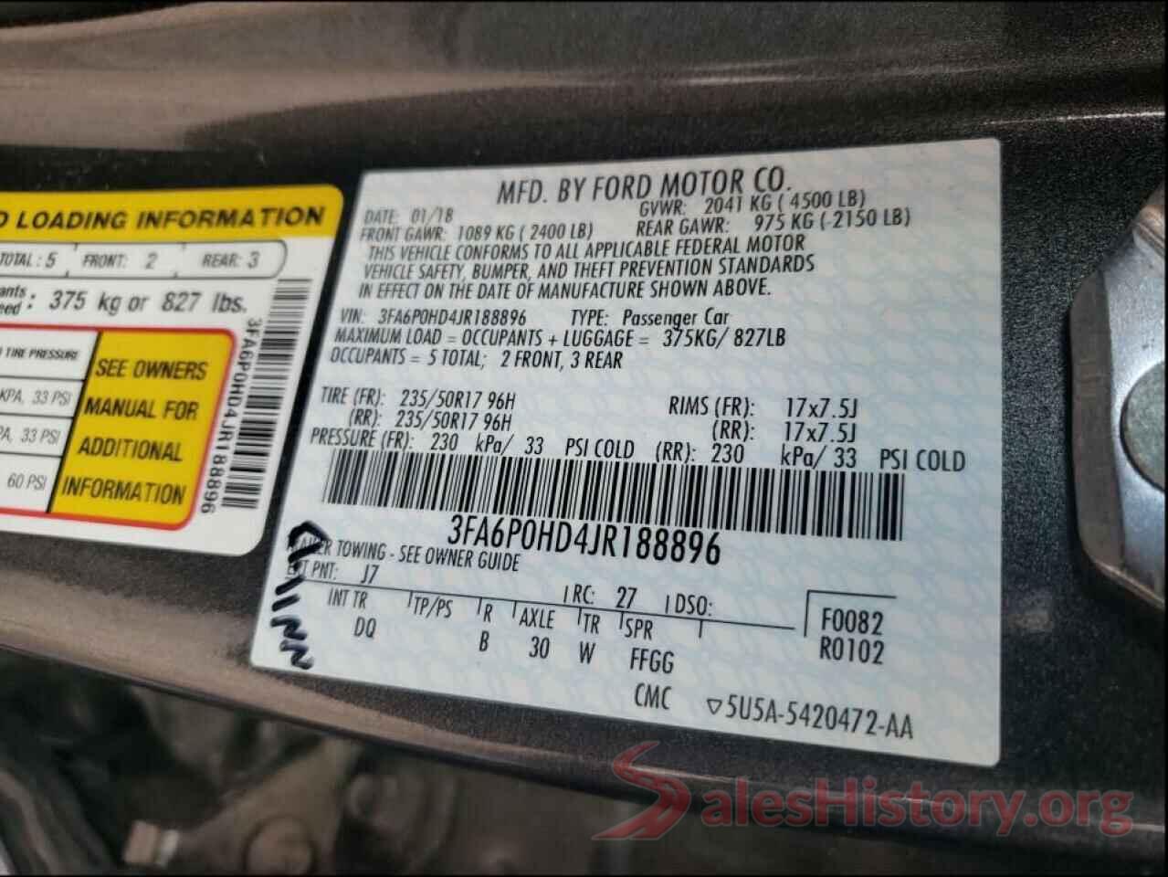 3FA6P0HD4JR188896 2018 FORD FUSION