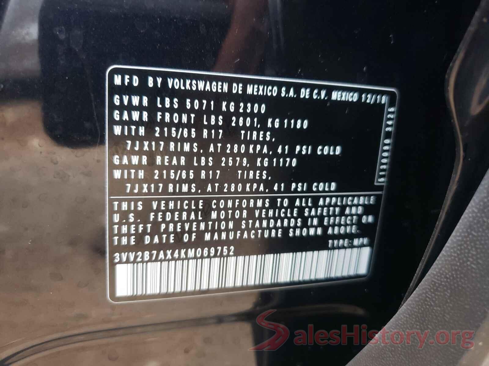 3VV2B7AX4KM069752 2019 VOLKSWAGEN TIGUAN