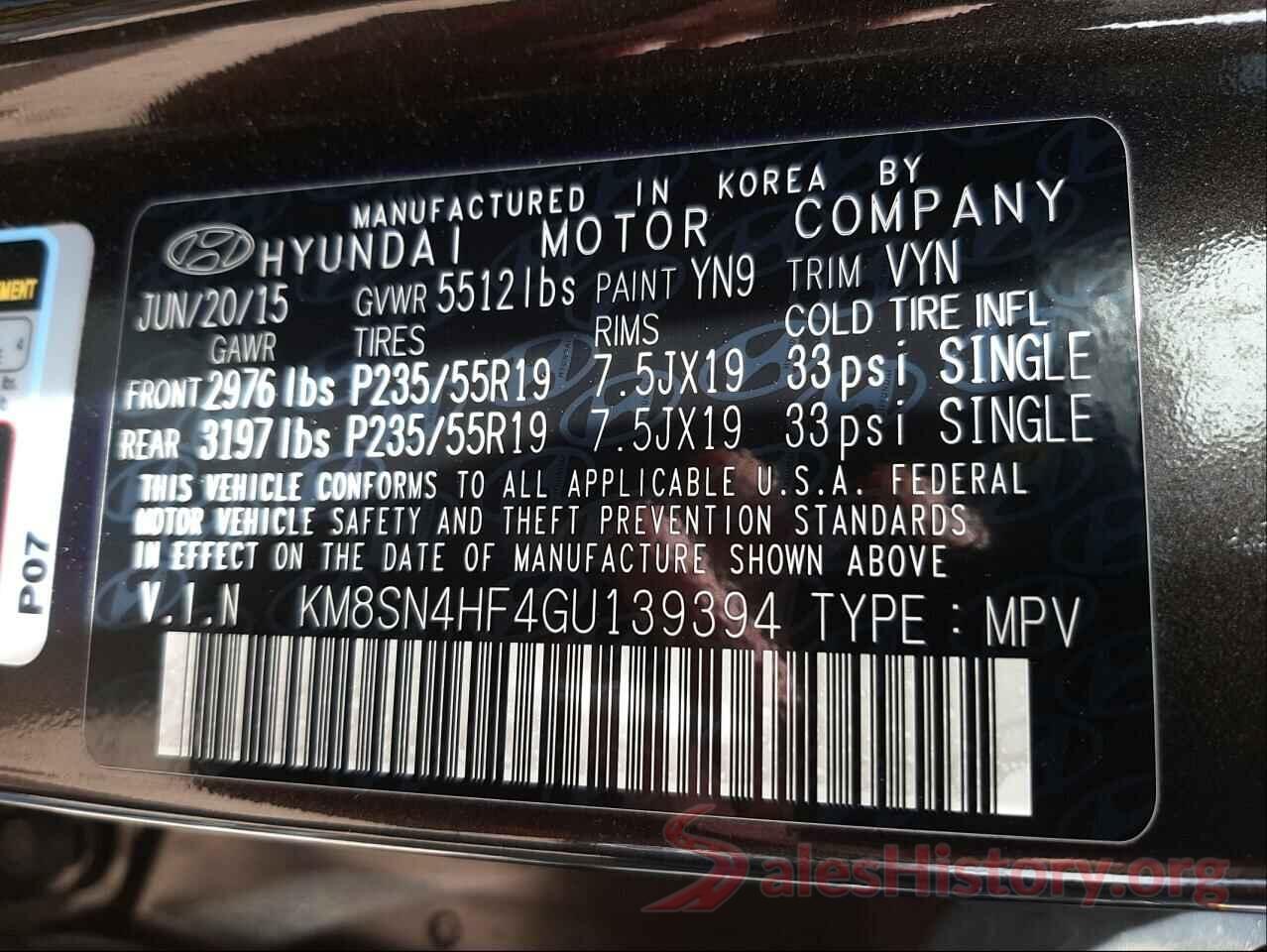 KM8SN4HF4GU139394 2016 HYUNDAI SANTA FE