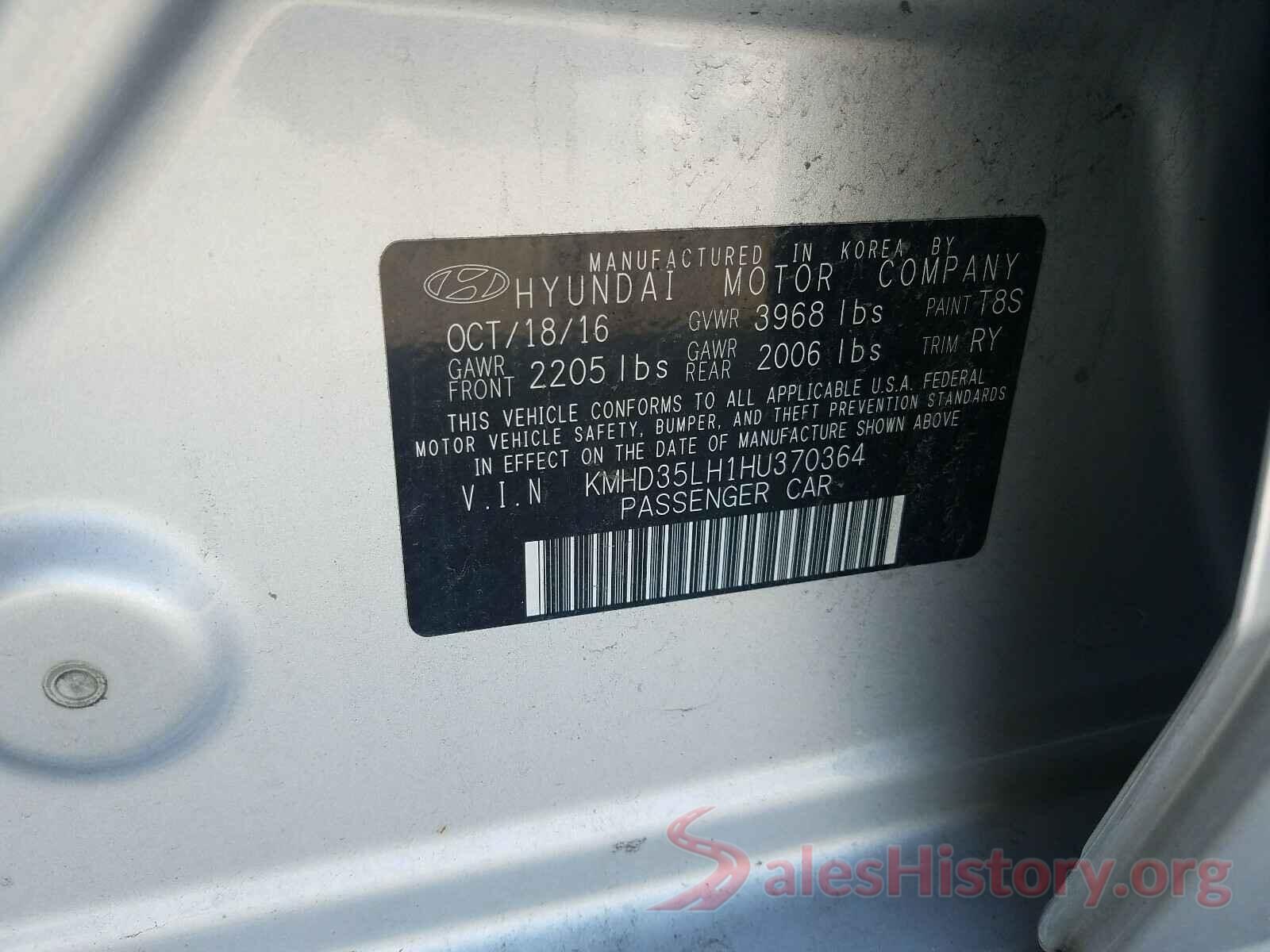 KMHD35LH1HU370364 2017 HYUNDAI ELANTRA