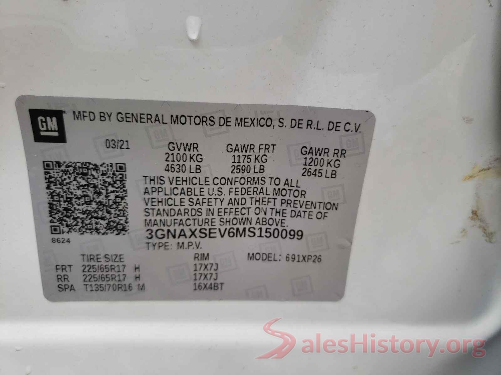 3GNAXSEV6MS150099 2021 CHEVROLET EQUINOX