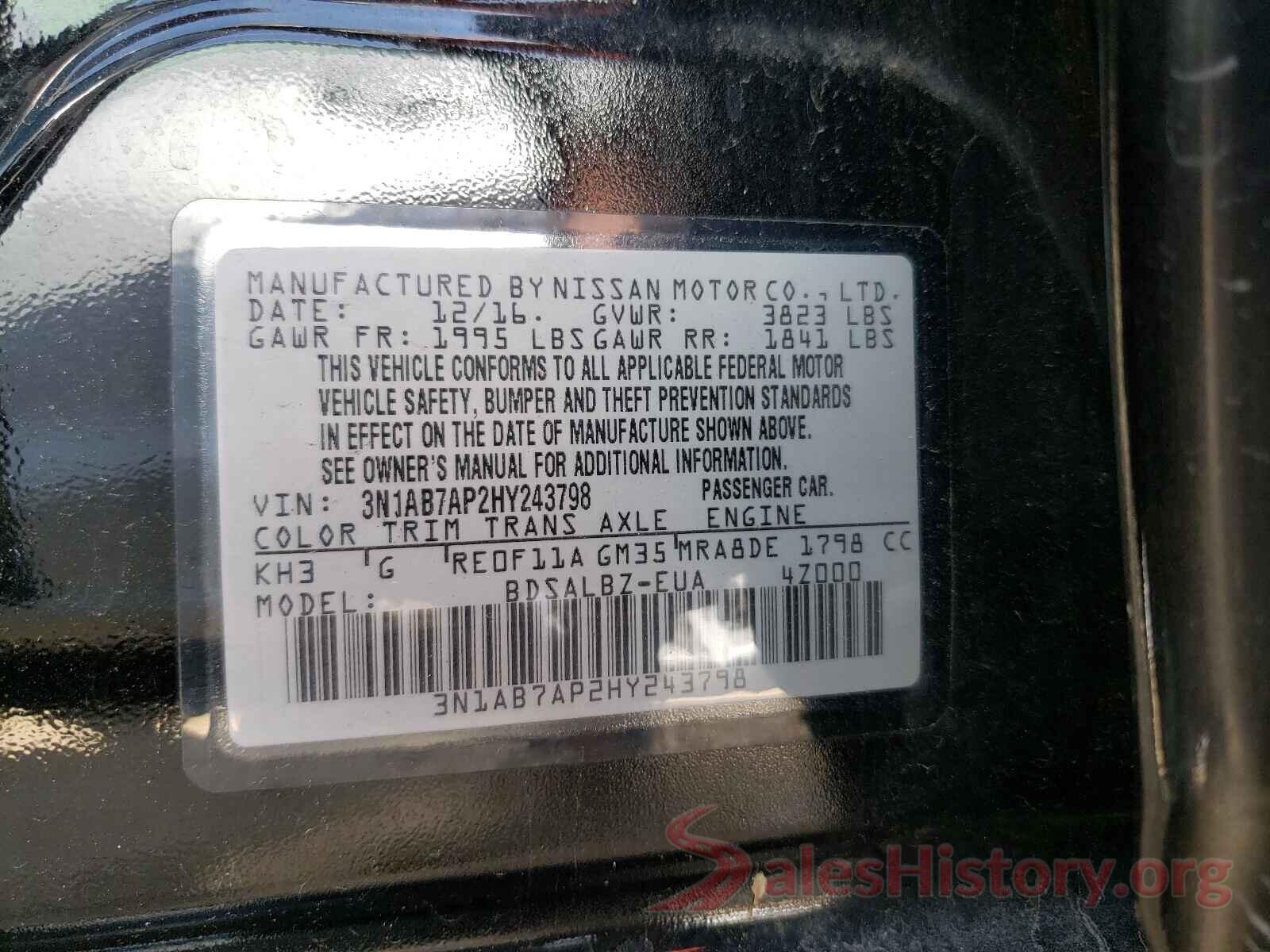 3N1AB7AP2HY243798 2017 NISSAN SENTRA