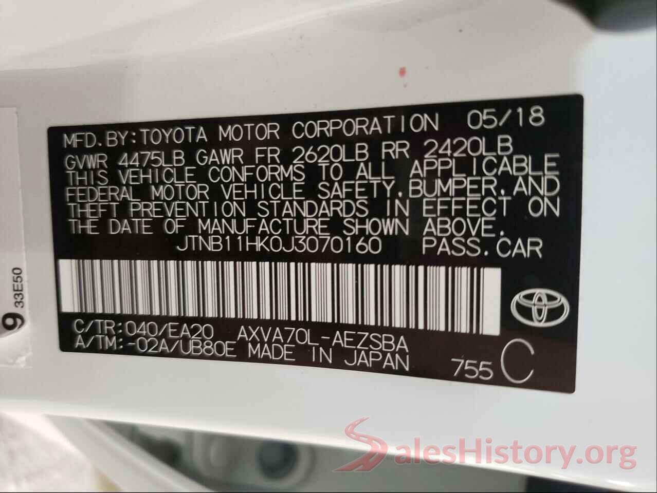 JTNB11HK0J3070160 2018 TOYOTA CAMRY