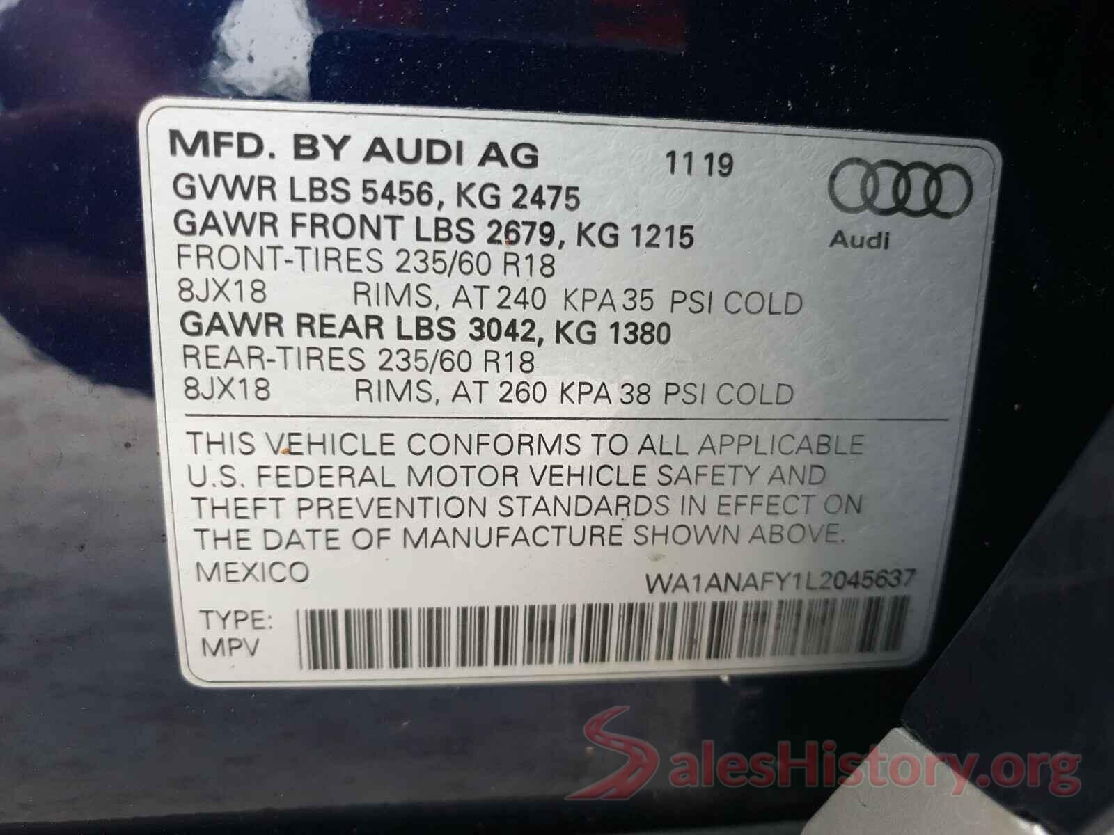 WA1ANAFY1L2045637 2020 AUDI Q5