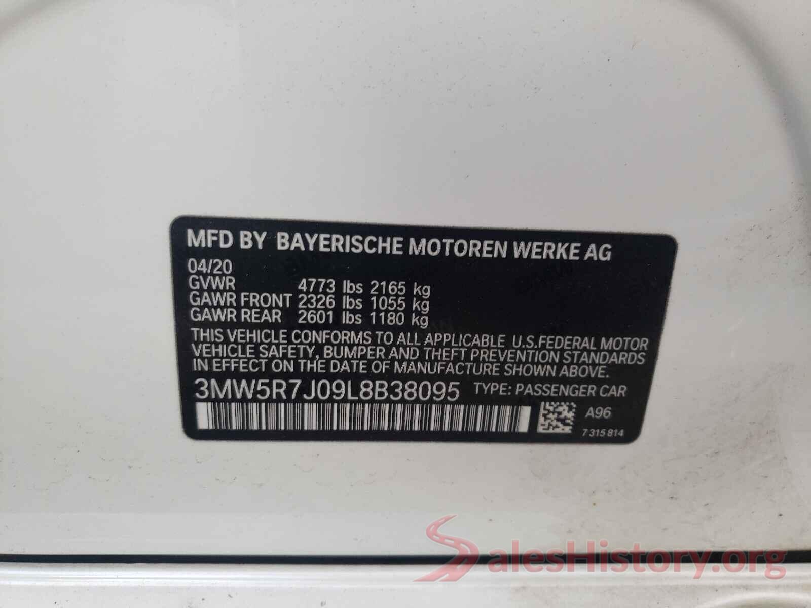 3MW5R7J09L8B38095 2020 BMW 3 SERIES