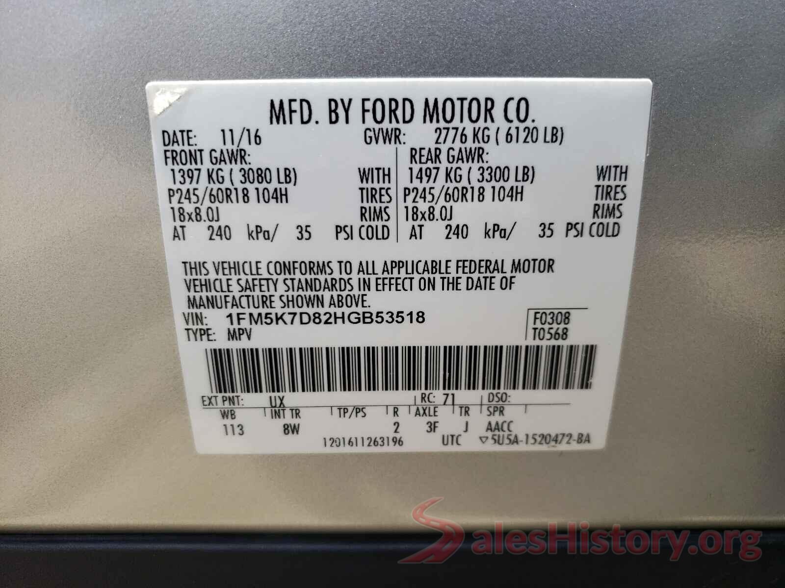 1FM5K7D82HGB53518 2017 FORD EXPLORER