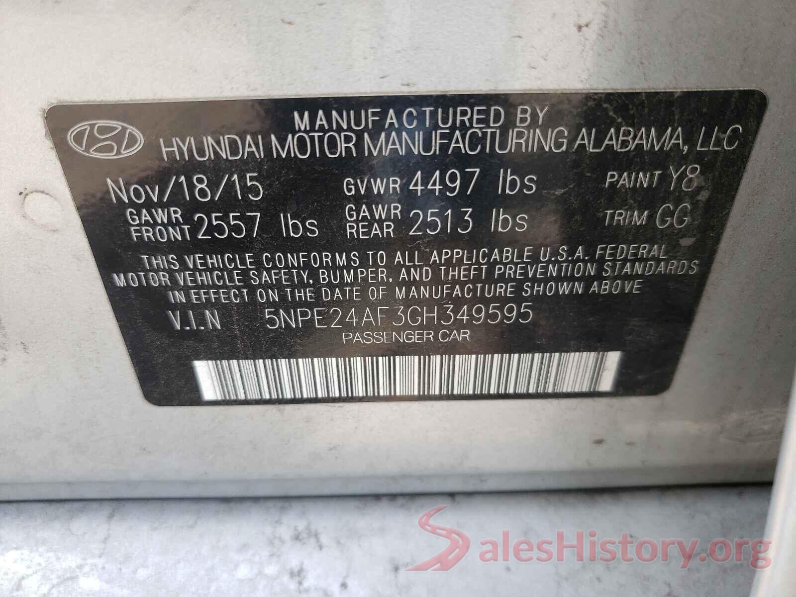 5NPE24AF3GH349595 2016 HYUNDAI SONATA