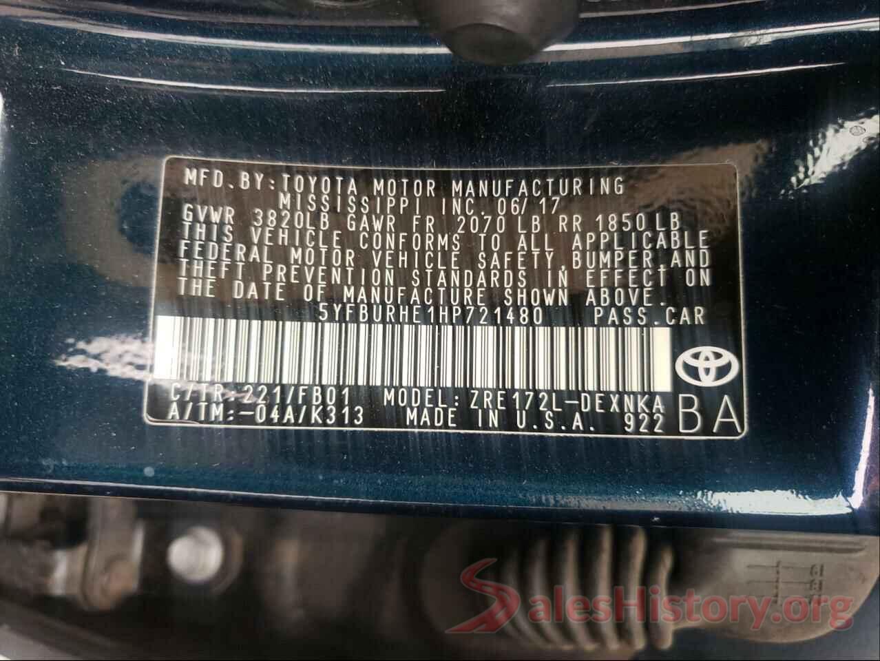 5YFBURHE1HP721480 2017 TOYOTA COROLLA