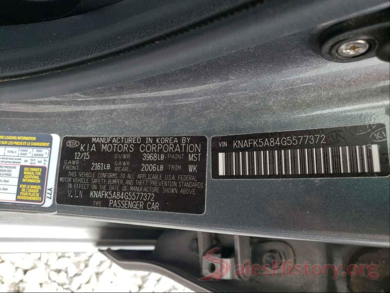 KNAFK5A84G5577372 2016 KIA FORTE