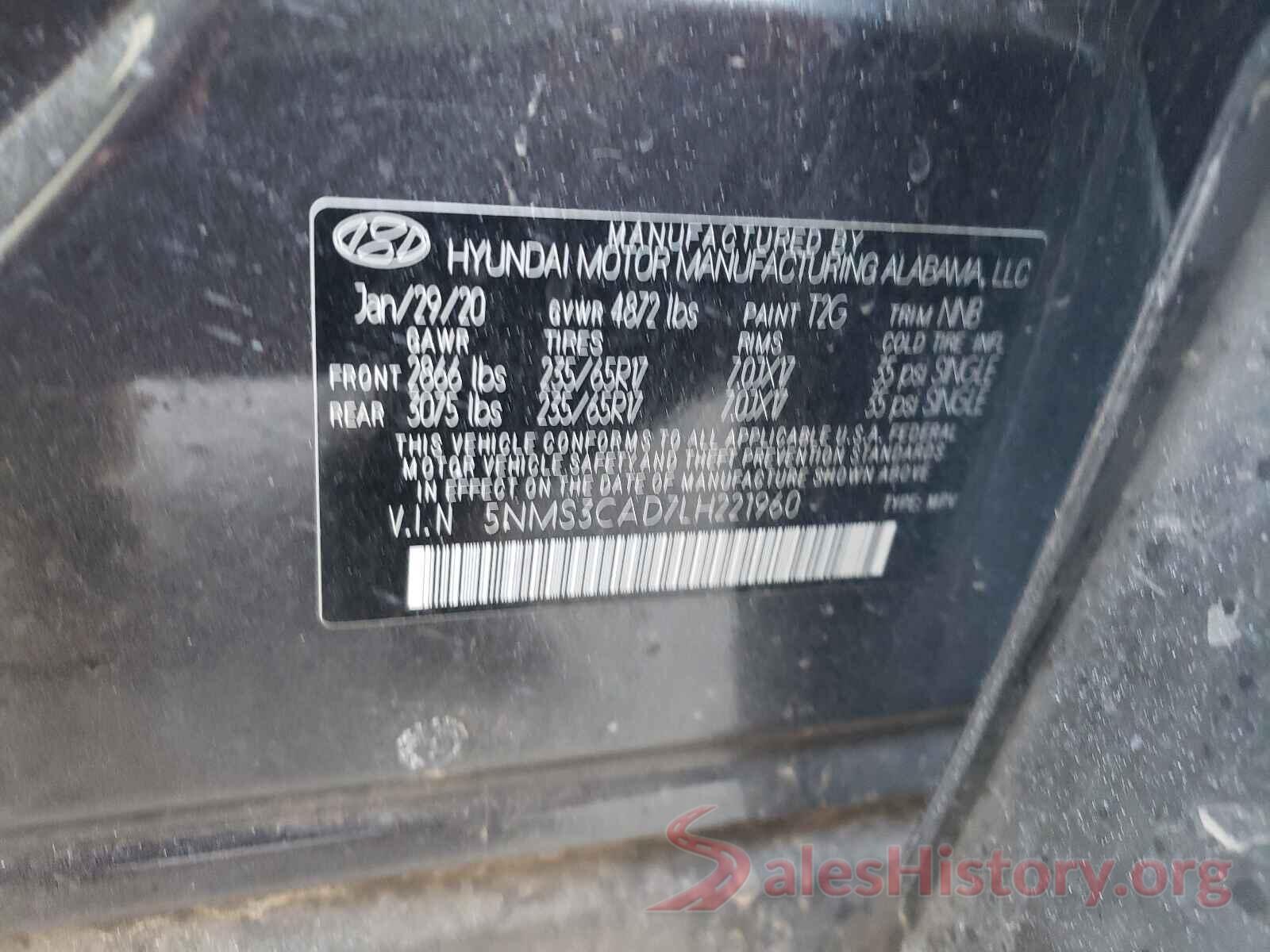 5NMS3CAD7LH221960 2020 HYUNDAI SANTA FE