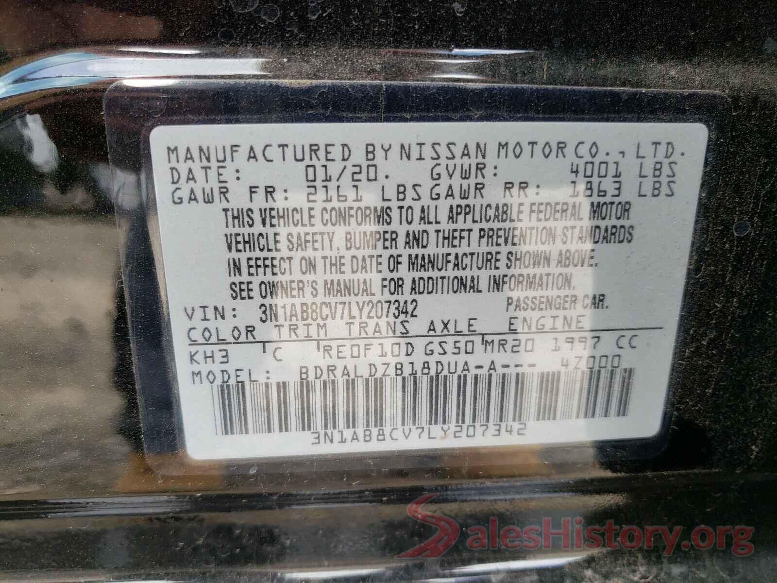 3N1AB8CV7LY207342 2020 NISSAN SENTRA