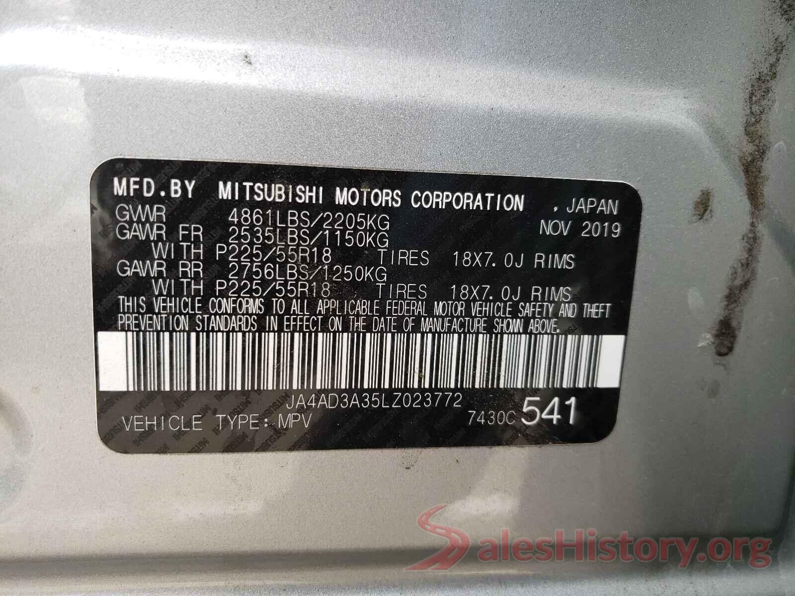 JA4AD3A35LZ023772 2020 MITSUBISHI OUTLANDER