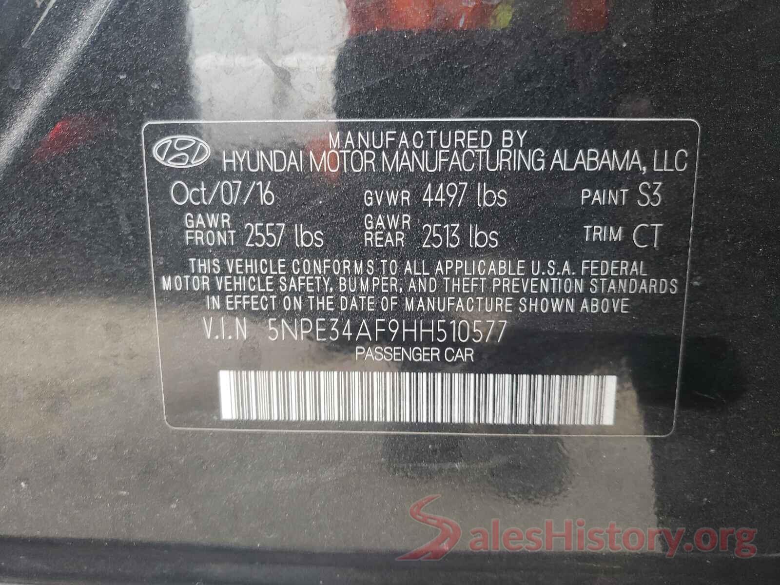 5NPE34AF9HH510577 2017 HYUNDAI SONATA