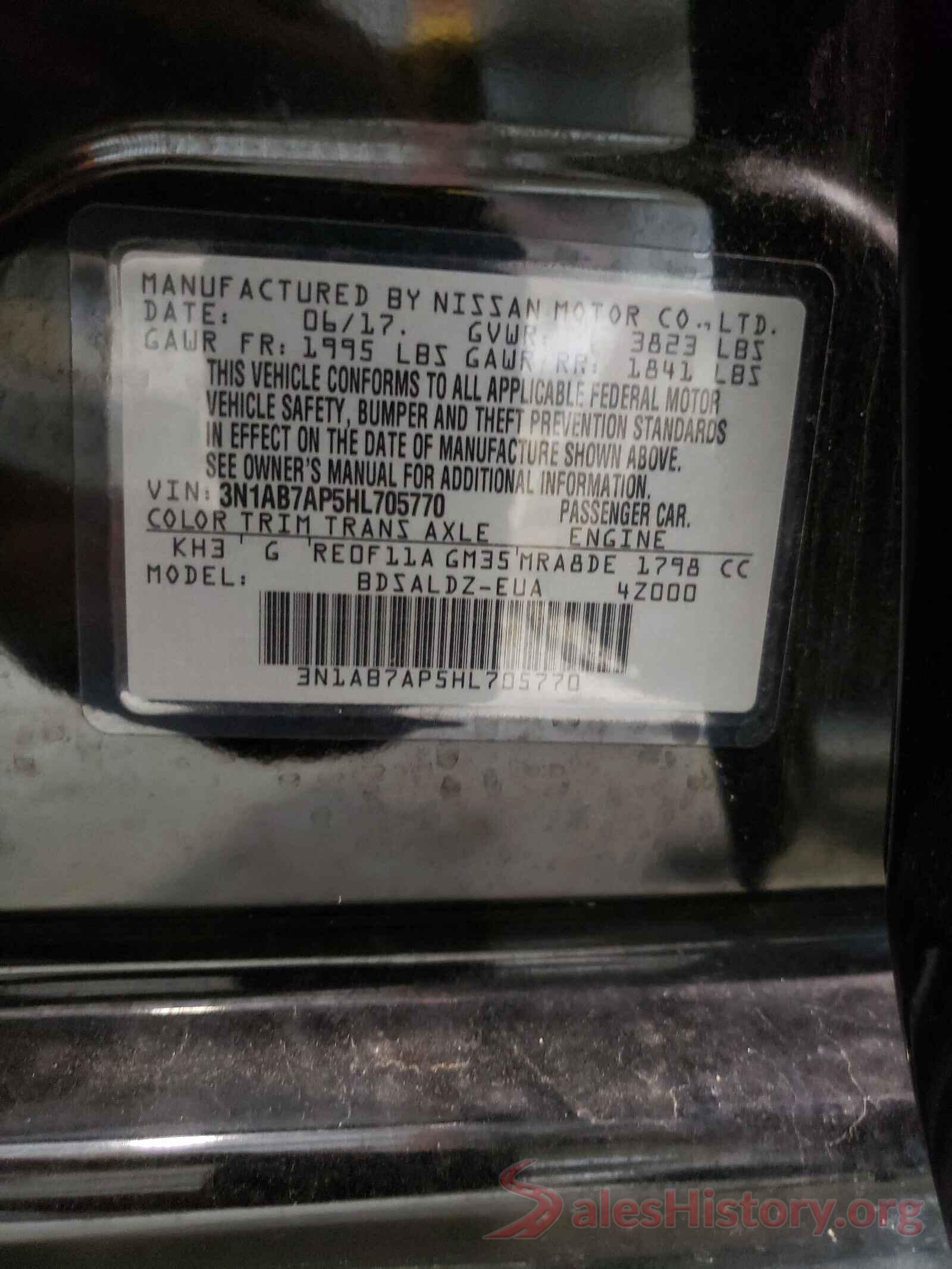 3N1AB7AP5HL705770 2017 NISSAN SENTRA