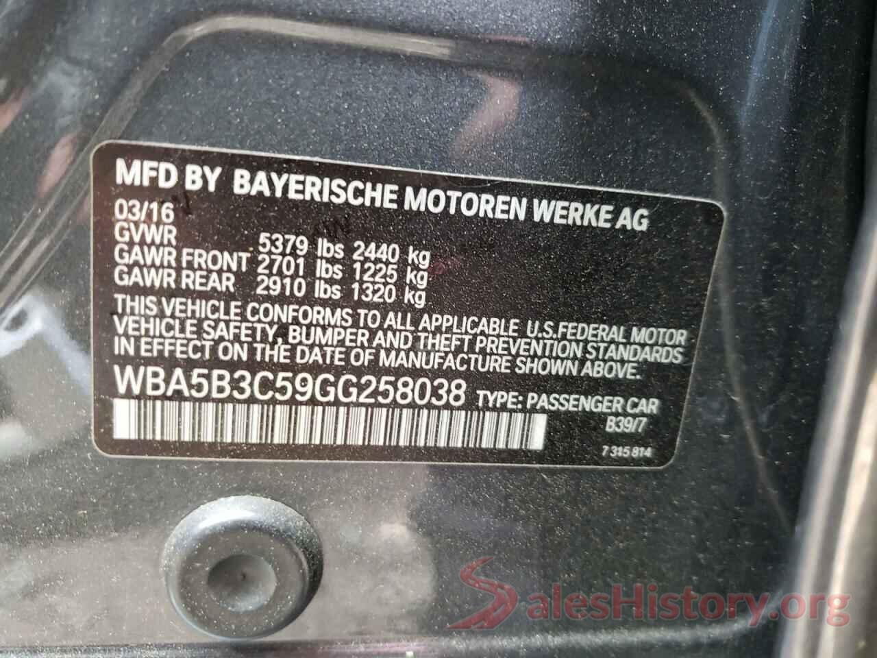 WBA5B3C59GG258038 2016 BMW 5 SERIES