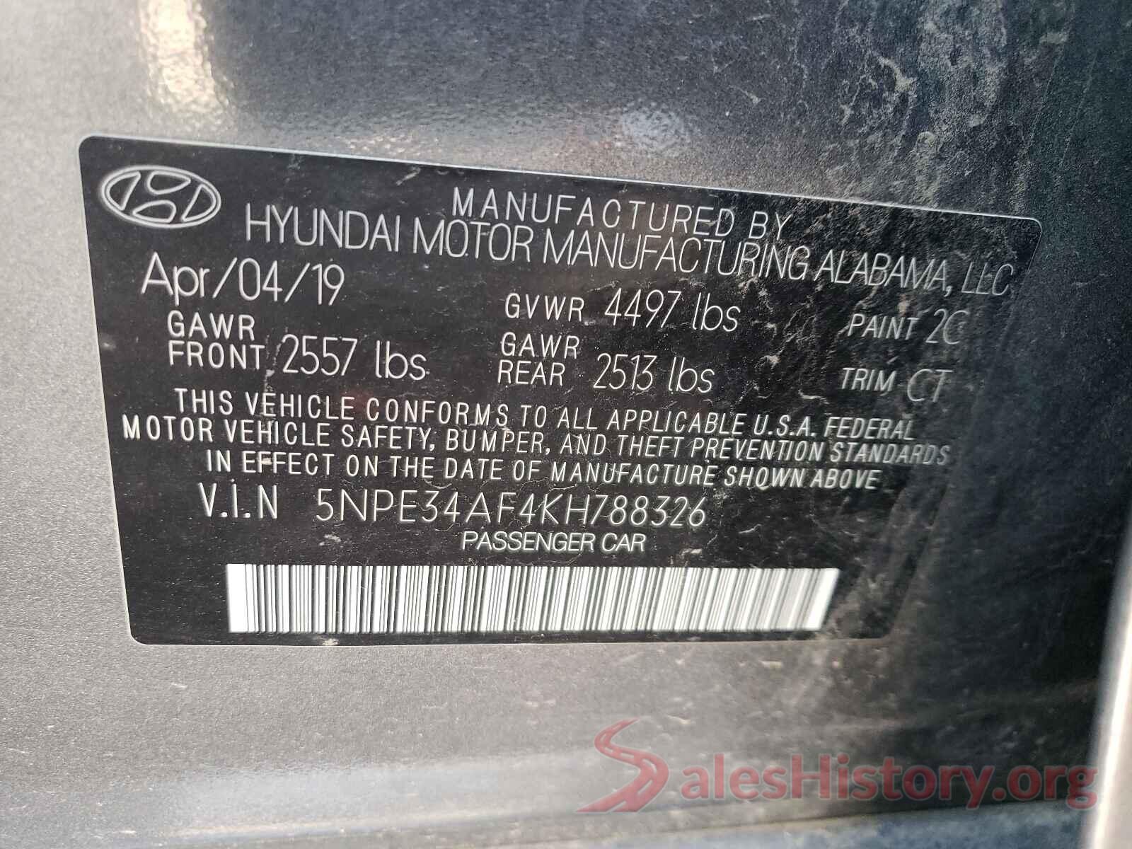 5NPE34AF4KH788326 2019 HYUNDAI SONATA