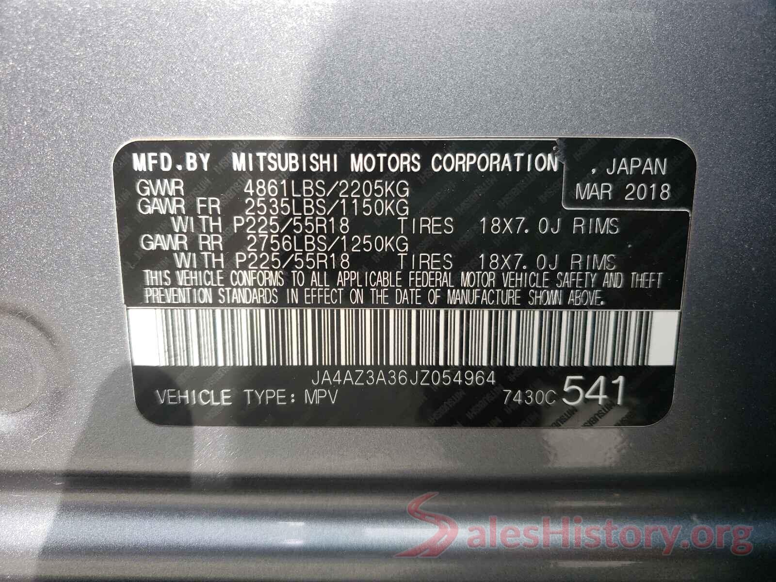 JA4AZ3A36JZ054964 2018 MITSUBISHI OUTLANDER