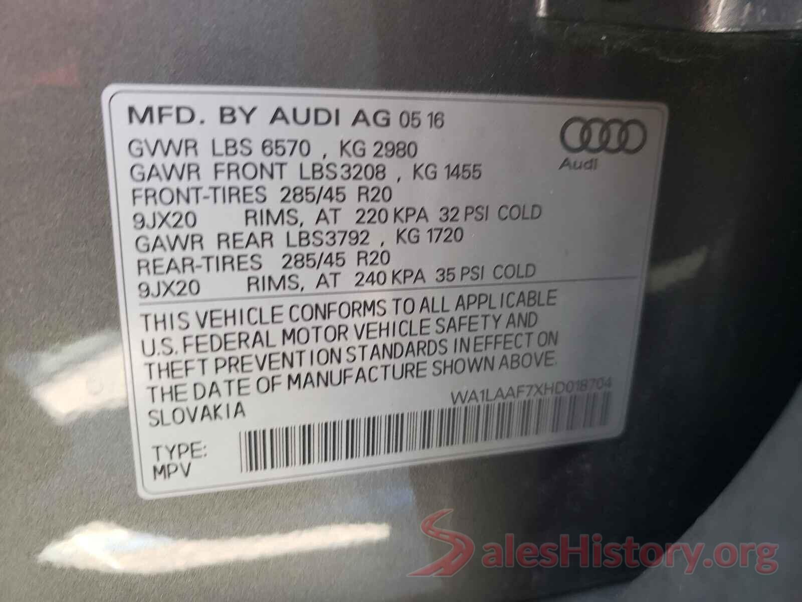 WA1LAAF7XHD018704 2017 AUDI Q7