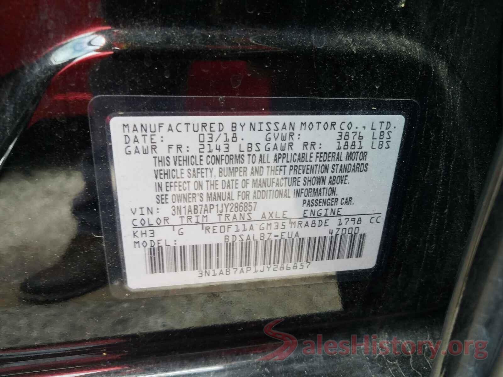 3N1AB7AP1JY286857 2018 NISSAN SENTRA