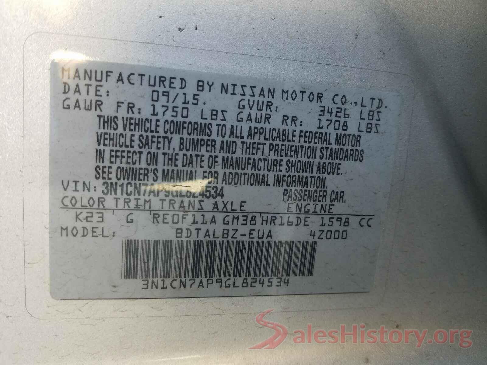 3N1CN7AP9GL824534 2016 NISSAN VERSA