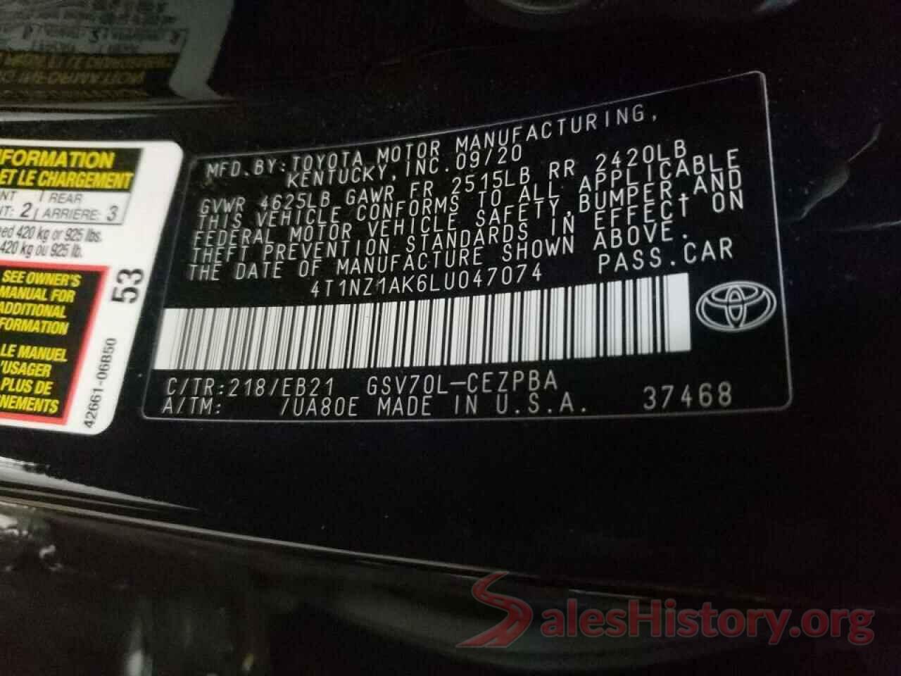 4T1NZ1AK6LU047074 2020 TOYOTA CAMRY