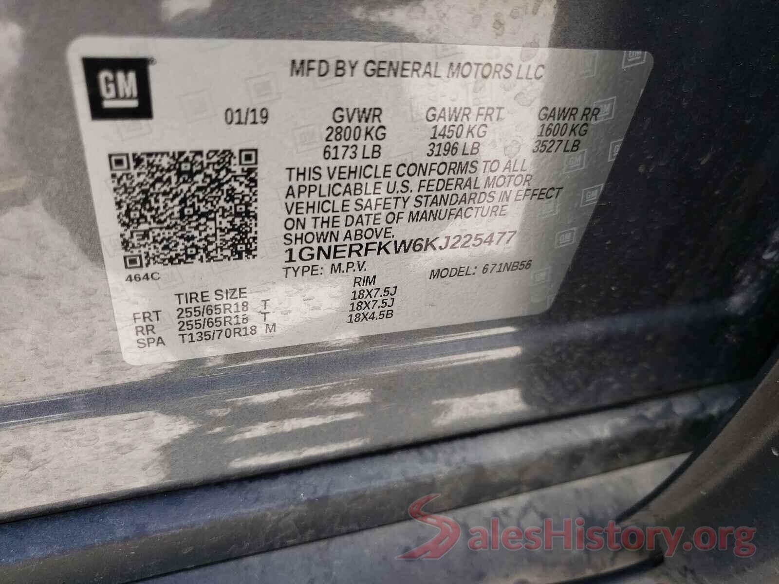 1GNERFKW6KJ225477 2019 CHEVROLET TRAVERSE