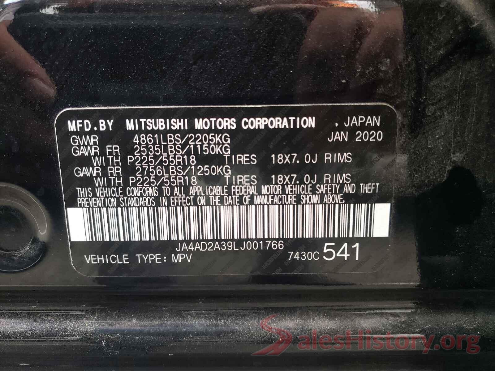 JA4AD2A39LJ001766 2020 MITSUBISHI OUTLANDER