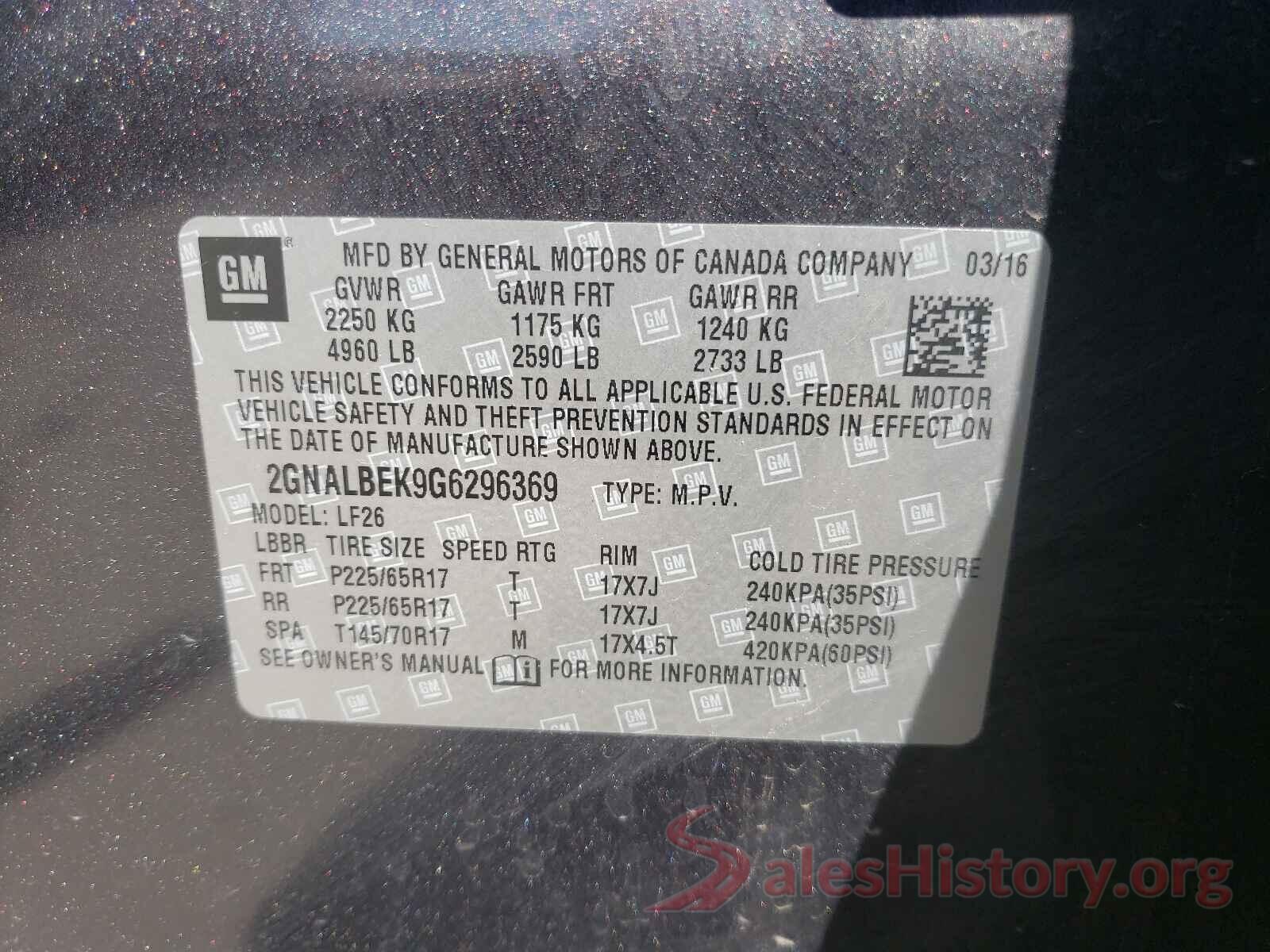 2GNALBEK9G6296369 2016 CHEVROLET EQUINOX