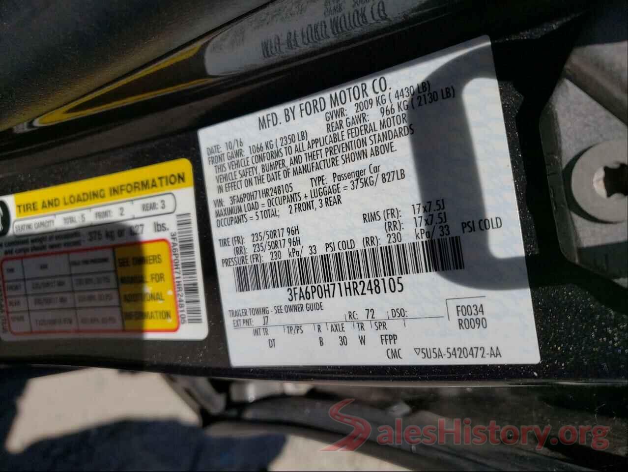 3FA6P0H71HR248105 2017 FORD FUSION