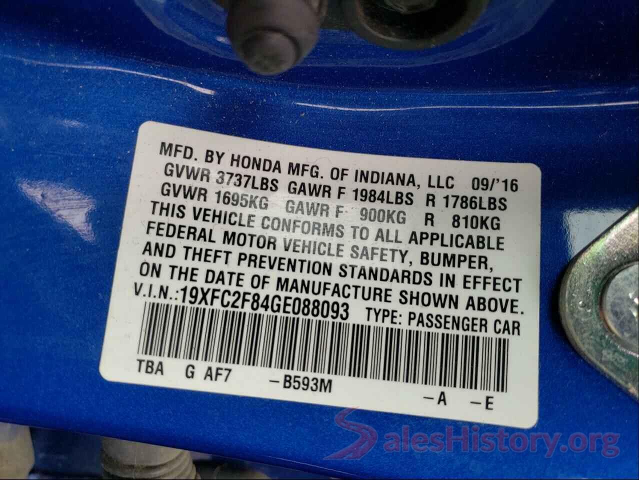 19XFC2F84GE088093 2016 HONDA CIVIC