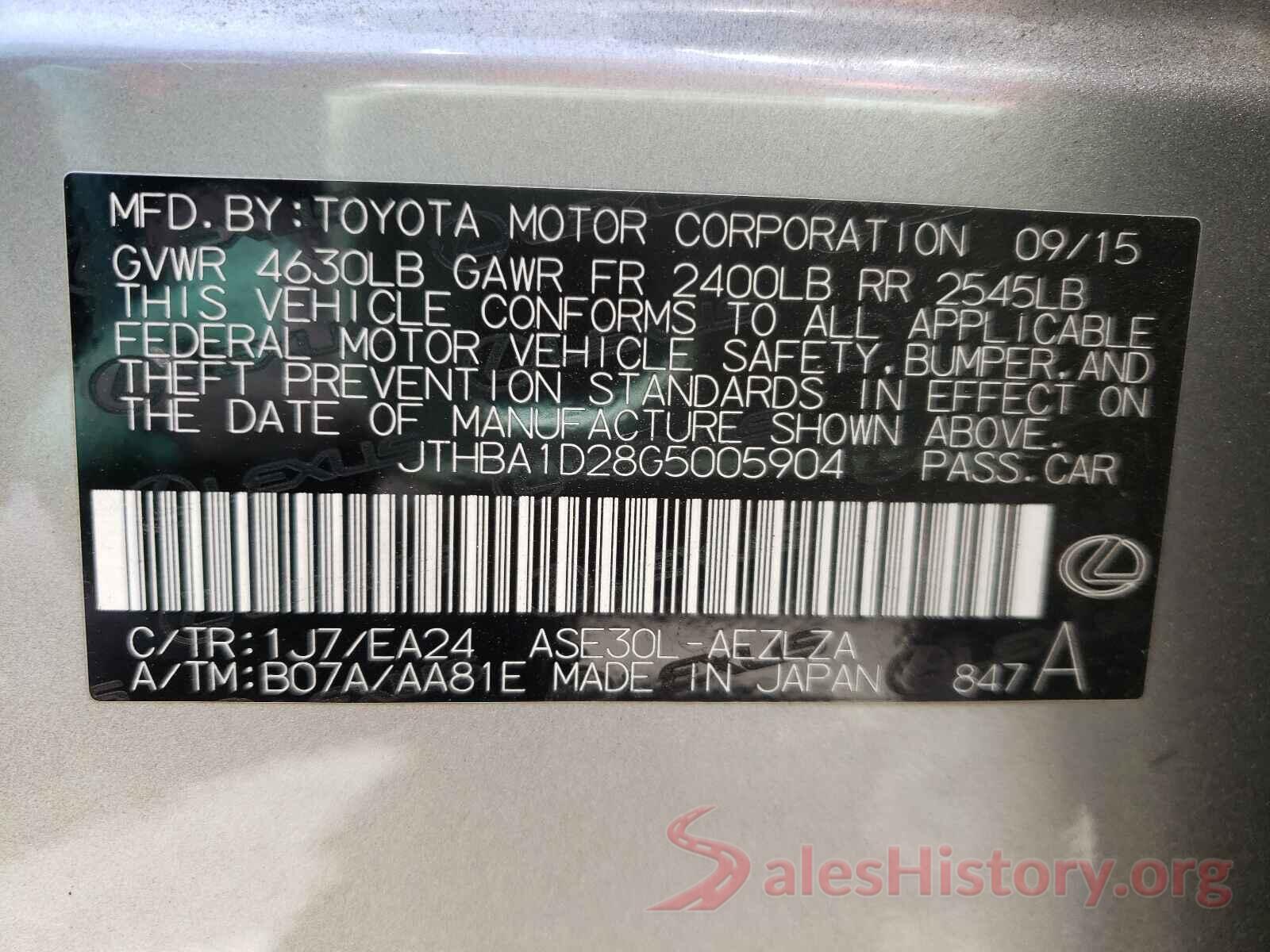 JTHBA1D28G5005904 2016 LEXUS IS