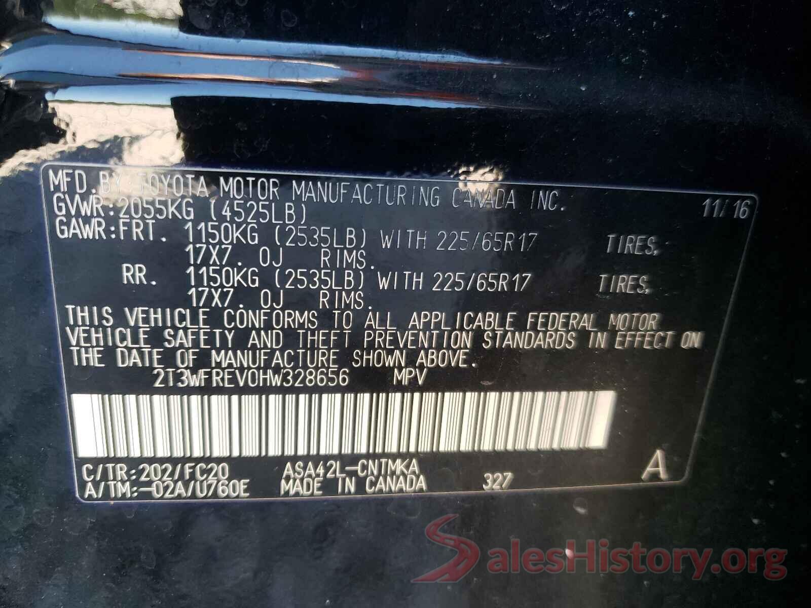 2T3WFREV0HW328656 2017 TOYOTA RAV4