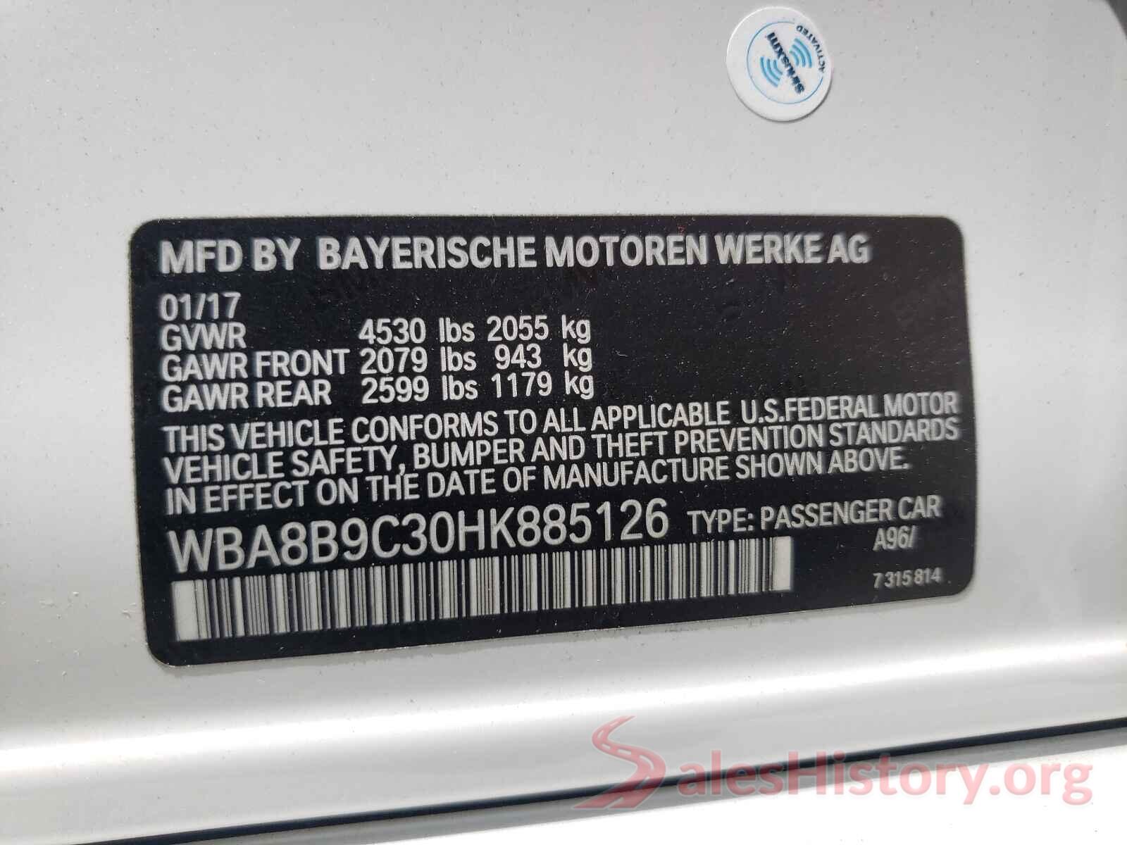 WBA8B9C30HK885126 2017 BMW 3 SERIES