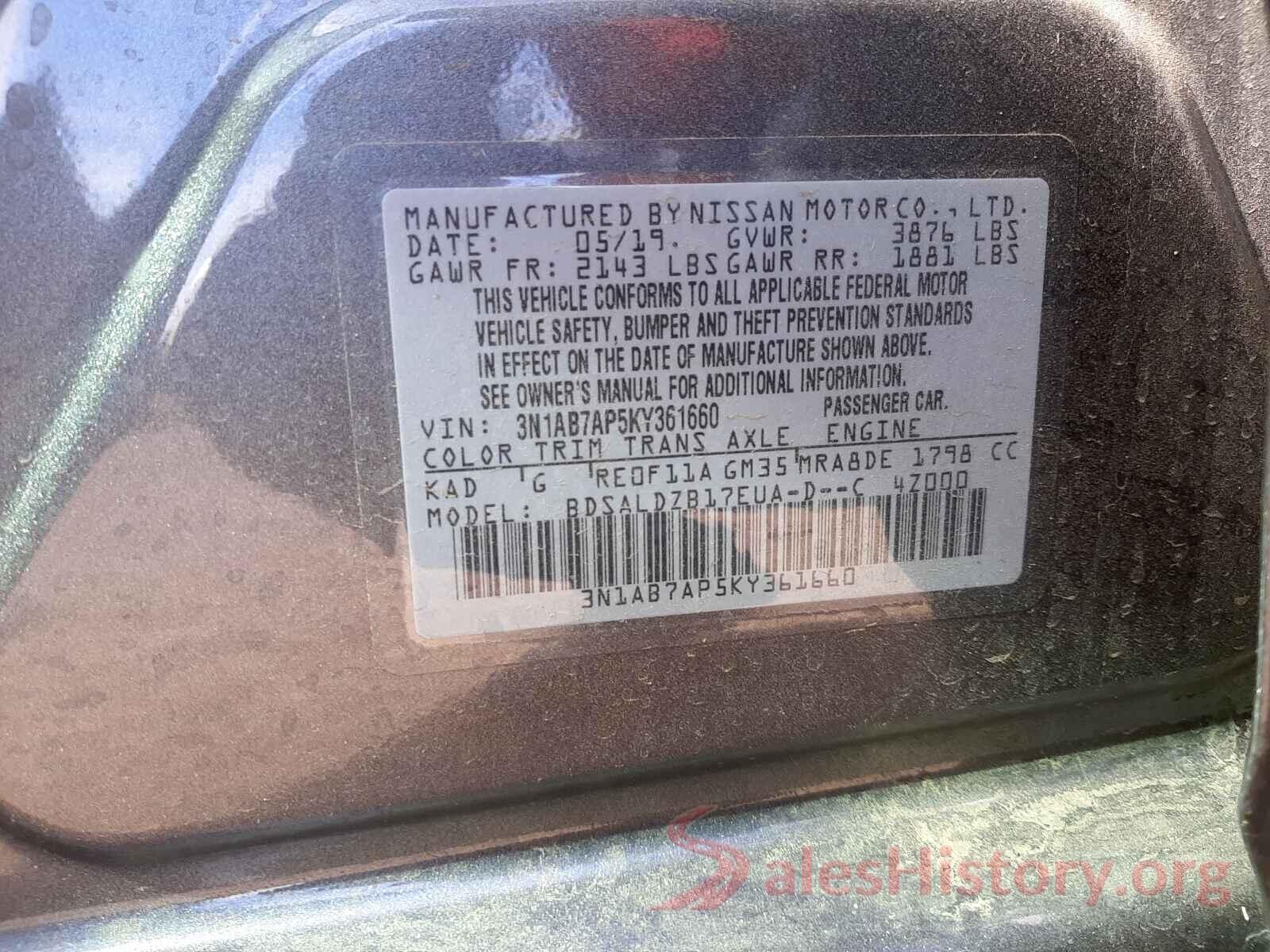 3N1AB7AP5KY361660 2019 NISSAN SENTRA