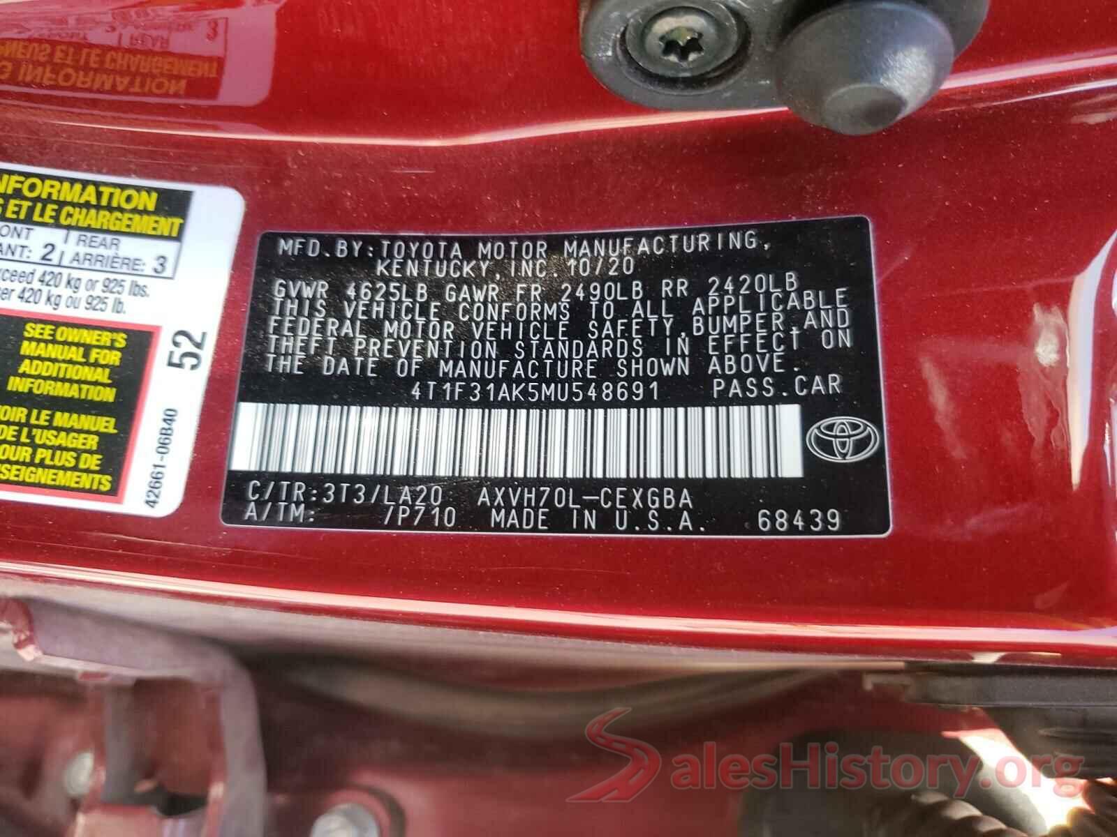 4T1F31AK5MU548691 2021 TOYOTA CAMRY