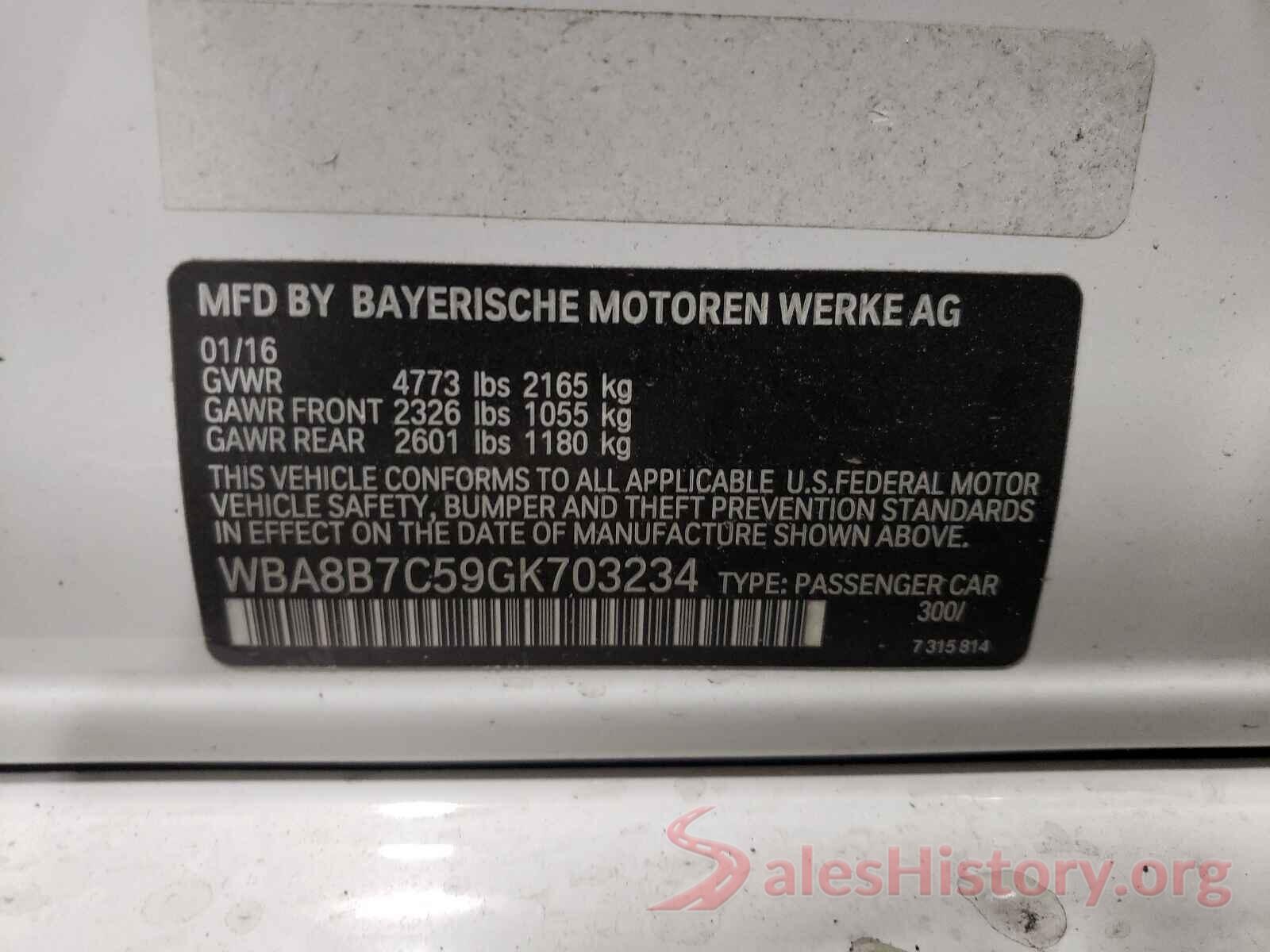 WBA8B7C59GK703234 2016 BMW 3 SERIES