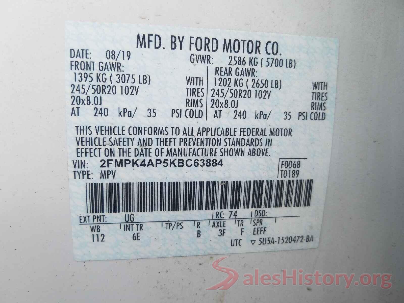 2FMPK4AP5KBC63884 2019 FORD EDGE