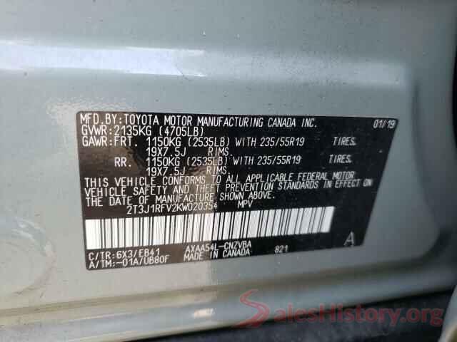 2T3J1RFV2KW020354 2019 TOYOTA RAV4